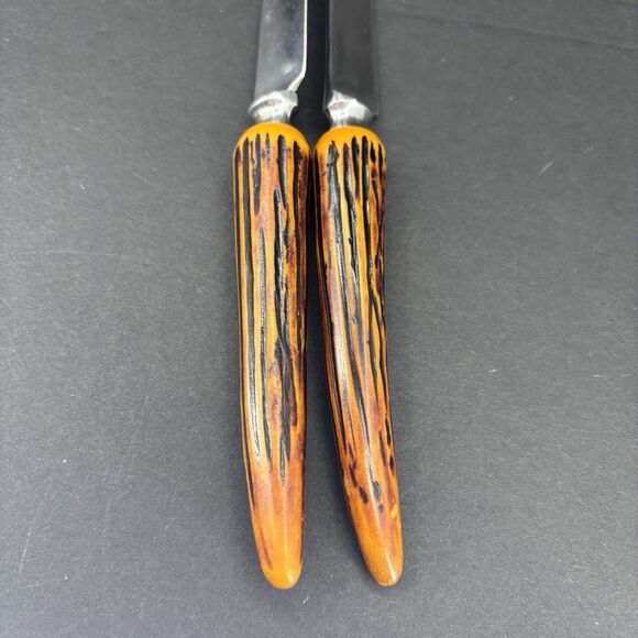 Vintage Crown Crest Sheffield England Stainless 2 Steak Knives‎ Faux Stag Antler - Picture 5 of 11